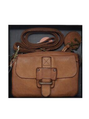 NEW Harbour 2nd Luna Distressed Genuine Leather Crossbody Phone Bag in Cognac